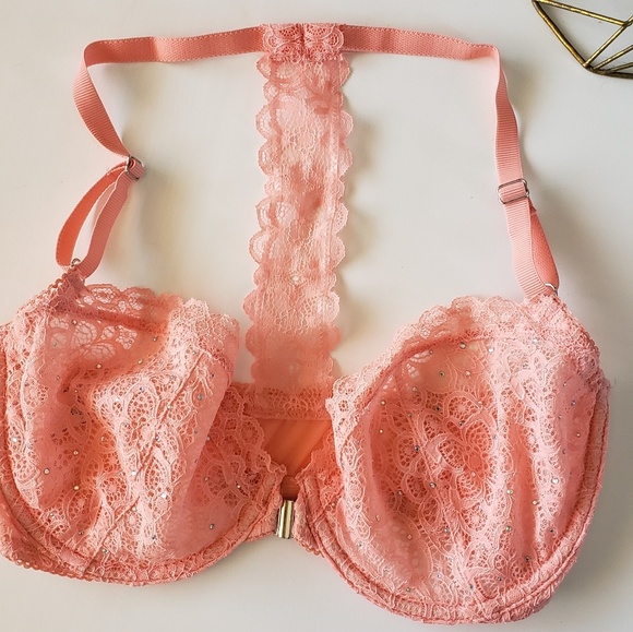 Peach Rhinestone Lace Racerback Bra - Picture 3 of 5